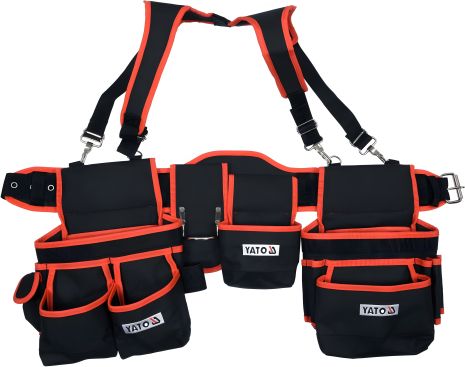 Пояс с двумя накладными сумками и карманами для инструмента на лямках, длина 1280 мм Yato YT-74070