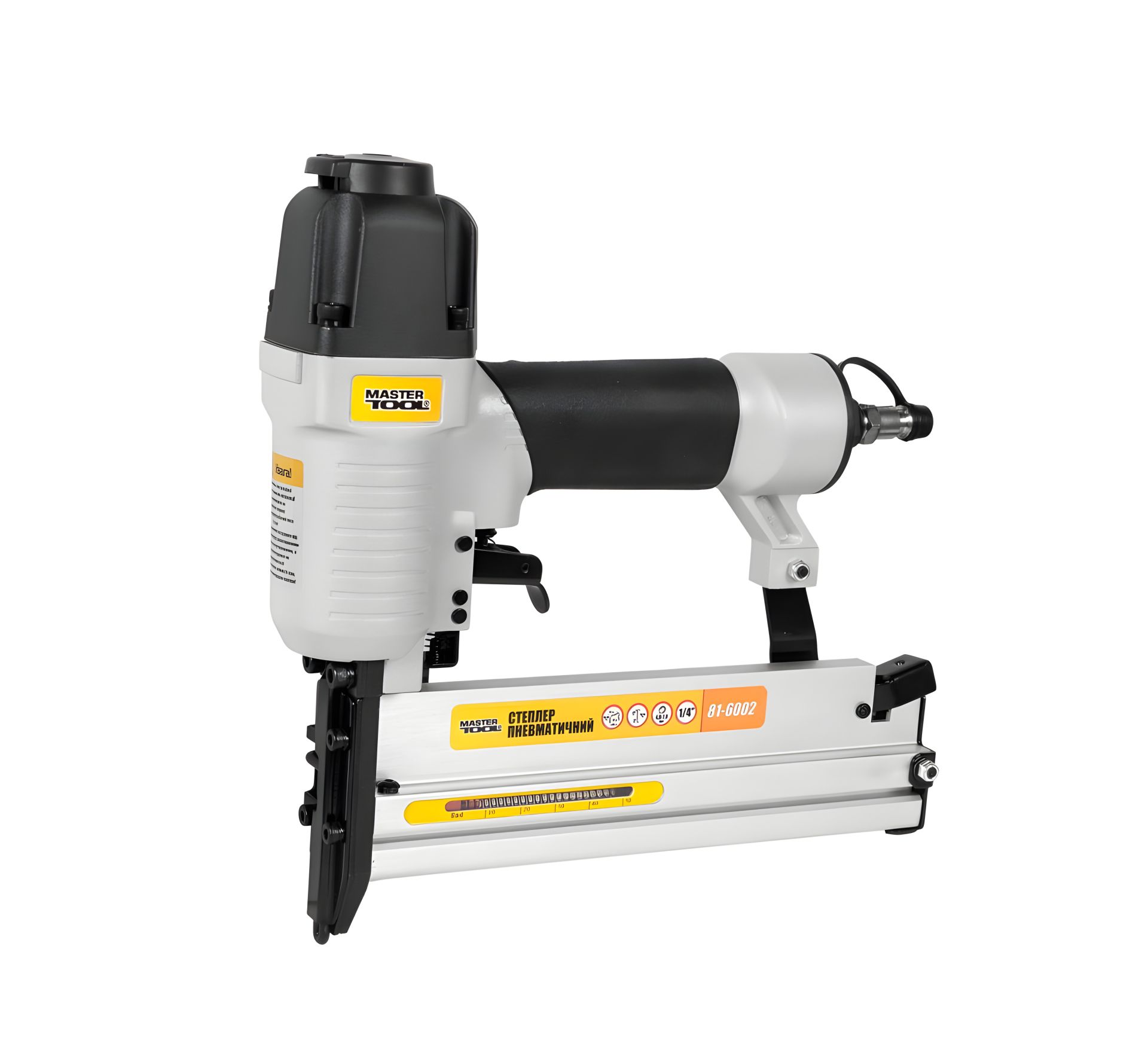 Пневматический степлер 2-в-1 для скоб и гвоздей, в кейсе MASTERTOOL 81-6002 Пневматический степлер 2-в-1 для скоб и гвоздей, в кейсе MASTERTOOL 81-6002