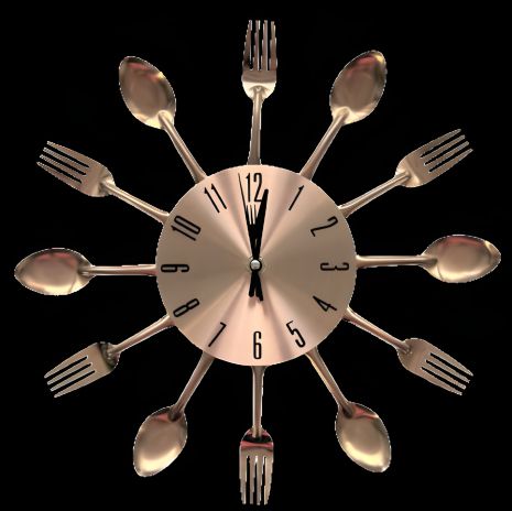 Настенные часы на кухню "Ложки-вилки" столовые приборы (32 cм) металлические ЛВ-Мет-S Timelike™ золотистые
