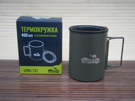 Термокружка TRAMP UTRC-137, складані ручки, поїлка, 400мл, олива Термокружка TRAMP UTRC-137, складані ручки, поїлка, 400мл, олива