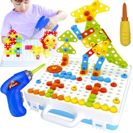 Дитяча розвивальна мозаїка у валізі з викруткою Kruzzel Дитяча розвивальна мозаїка у валізі з викруткою Kruzzel