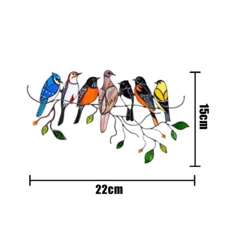 Наклейка витраж на стену, стекло, плитку. 7 птичек