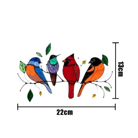 Наклейка витраж на стену, стекло, плитку. 4 птички