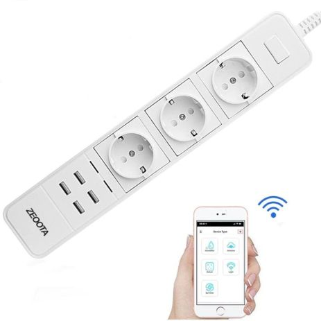 Wifi розетка розумна на 3 штекери + 4 USB порти 2500 Ватт Zeoota PS022, Iphone & Android App