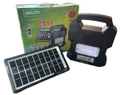 Потужна сонячна станція GDLite GD1000A. Панель, ліхтар, power bank + FM-радіо + Лампи + Bluetooth