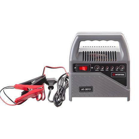 Зарядний пристрій для акумуляторів 6/12 В, 70 Вт, 10-60 Аг, світлодіодна індикація, з трансформатором INTERTOOL AT-3012