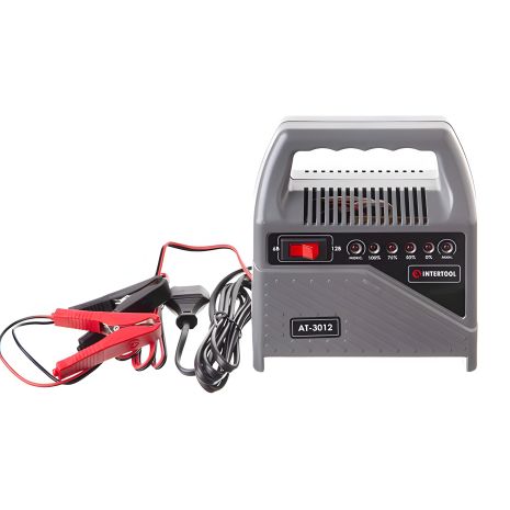 Зарядний пристрій для акумуляторів 6/12 В, 70 Вт, 10-60 Аг, світлодіодна індикація, з трансформатором INTERTOOL AT-3012