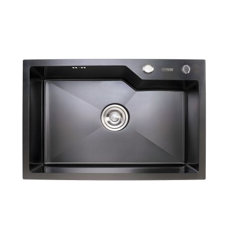 Кухонная мойка Platinum Handmade PVD 650x430x220 черная, толщина 3,0/1,5 мм, с дозатором