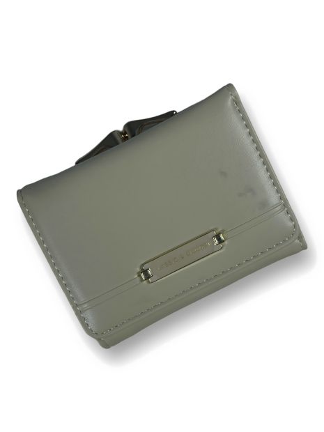 Женский кошелек из экокожи, оливковый с кнопочной застежкой