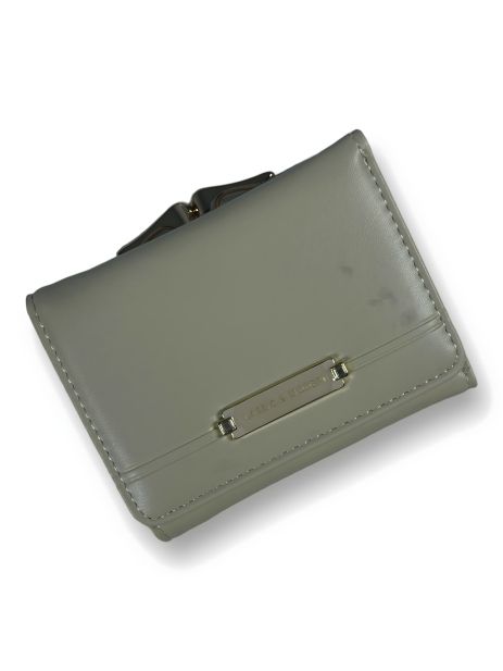 Жіночий гаманець з екошкіри, оливковий, з кнопковою застібкою