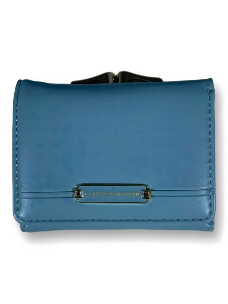 Женский кошелек из экокожи, голубой, с кнопкой