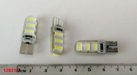 Лампа світлодіод б/ц 12V W5W T10 6SMD (56х30) "обманка" в силіконі біла