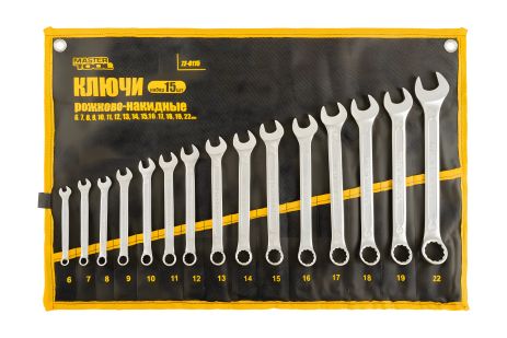 Набор рожково-накидных ключей PROFI 15 шт ролл (6-19/22) DIN3113 с пожизненной гарантией MASTERTOOL 72-0115