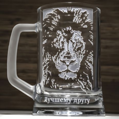 Кружка с гравировкой фото "Лев" - подарок другу Кружка с гравировкой фото "Лев" - подарок другу