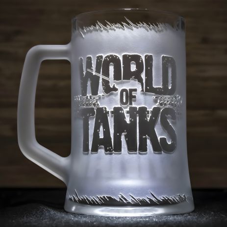 Пивний бокал з гравіюванням World of Tanks, матовий з полосками для губ 2 SandDecor