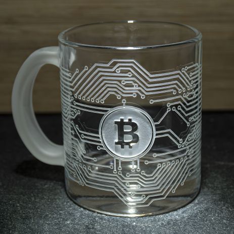 Чашка с гравировкой в стиле Биткойн Bitcoin BTC с матовой ручкой