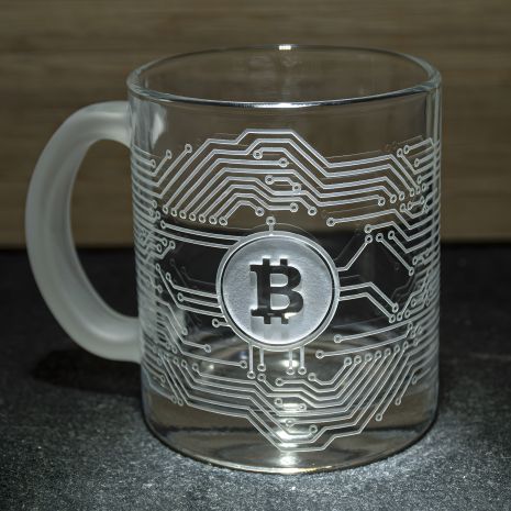 Чашка с гравировкой Биткойн Bitcoin BTC с матовой ручкой