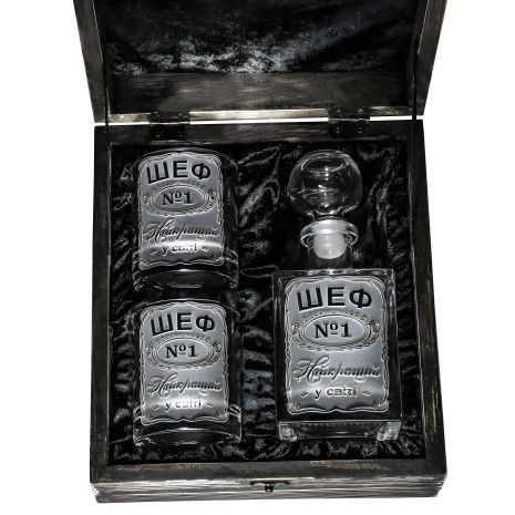 Подарочный набор: Графин и стаканы для виски с гравировкой в деревянной коробке Подарочный набор: Графин и стаканы для виски с гравировкой в деревянной коробке