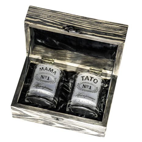 Сувенірні стакани для віскі з гравіюванням у дерев'яній подарунковій скриньці, подарунок батькам Сувенірні стакани для віскі з гравіюванням у дерев'яній подарунковій скриньці, подарунок батькам