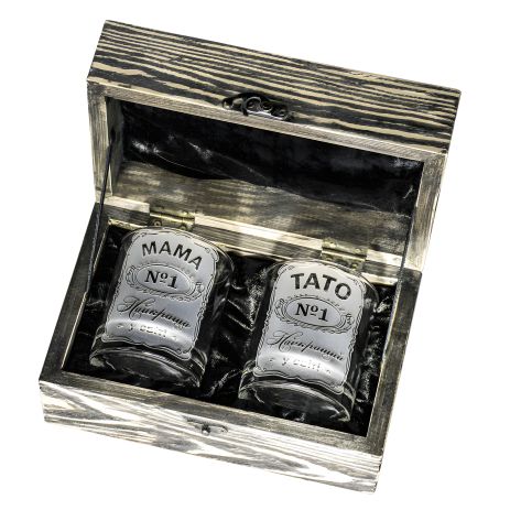 Сувенірні стакани для віскі з гравіюванням у дерев'яній подарунковій скриньці, подарунок батькам