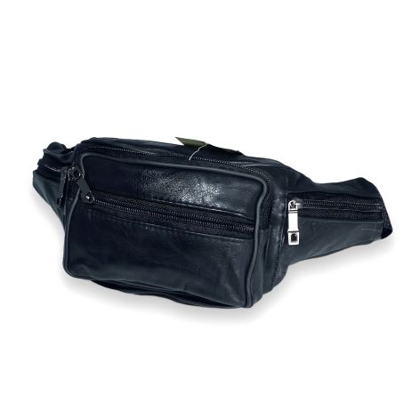 Кожаная поясная сумка с одним отделением и четырьмя фронтальными карманами