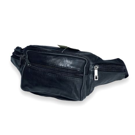 Кожаная поясная сумка с одним отделением и четырьмя фронтальными карманами