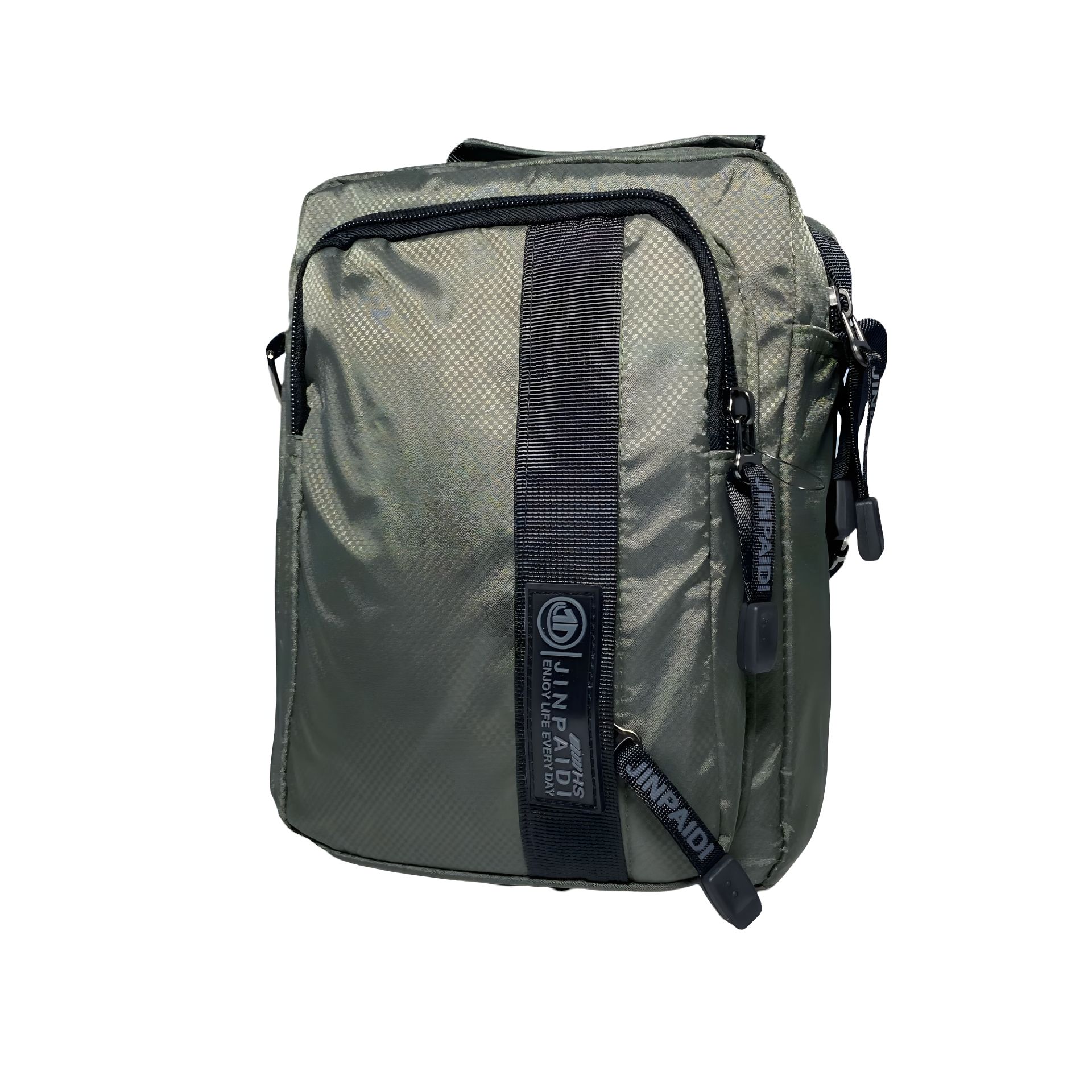 Сумка через плече на два відділи, дві фронтальні кишені, колір зелений Сумка через плече на два відділи, дві фронтальні кишені, колір зелений