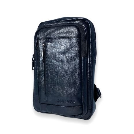 Стильная сумка рюкзак через плечо из натуральной кожи, два отдела, черная