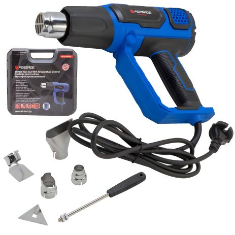 Электрический промышленный фен с насадками (220В,50/60Гц,2000Вт, 60/350/600С°, 50/300/500л/мин, 3 режима) в кейсе FORSAGE F-HG70-2000LED Электрический промышленный фен с насадками (220В,50/60Гц,2000Вт, 60/350/600С°, 50/300/500л/мин, 3 режима) в кейсе FORSAGE F-HG70-2000LED