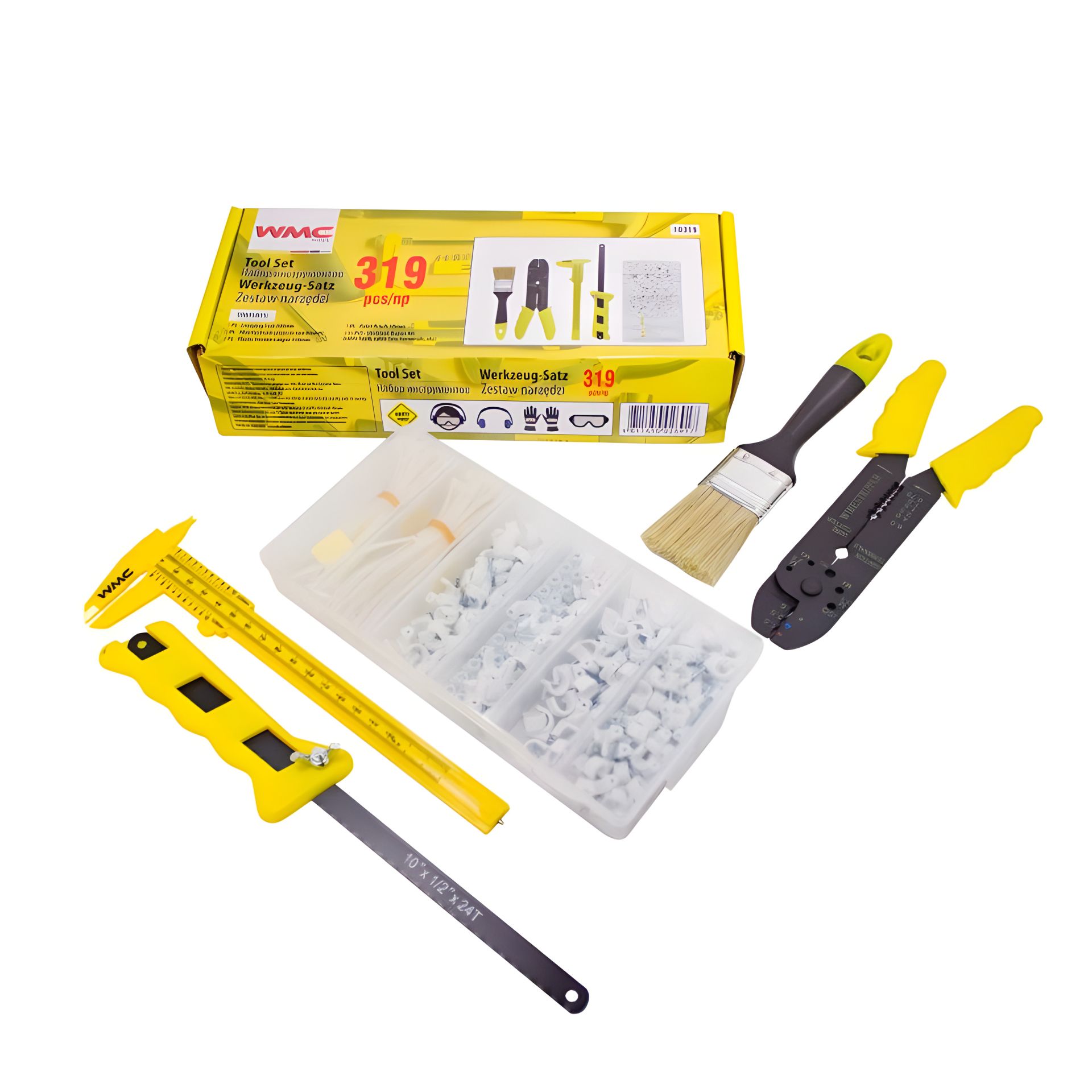 Набор инструментов 319 пр. (кисточка, штангенциркуль, съемник изоляции, ножовка, держатели кабеля, клеммы, хомуты) WMC TOOLS WT-10319 Набор инструментов 319 пр. (кисточка, штангенциркуль, съемник изоляции, ножовка, держатели кабеля, клеммы, хомуты) WMC TOOLS WT-10319