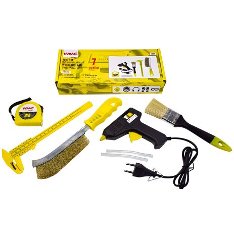 Інструментів набір 7пр. (клейовий пістолет, стрижні довжина піст.-а, рулетка, пензлик, щітка за мет., штангенциркуль) WMC TOOLS WT-1007
