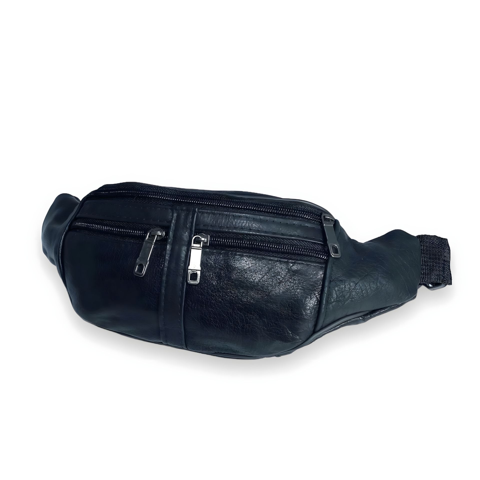 Бананка шкіряна на одне відділення, 2 фронтальні кишені, чорна Бананка шкіряна на одне відділення, 2 фронтальні кишені, чорна