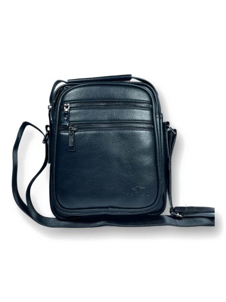 Сумка через плечо из кожзама, одно отделение, три фронтальных кармана, черная