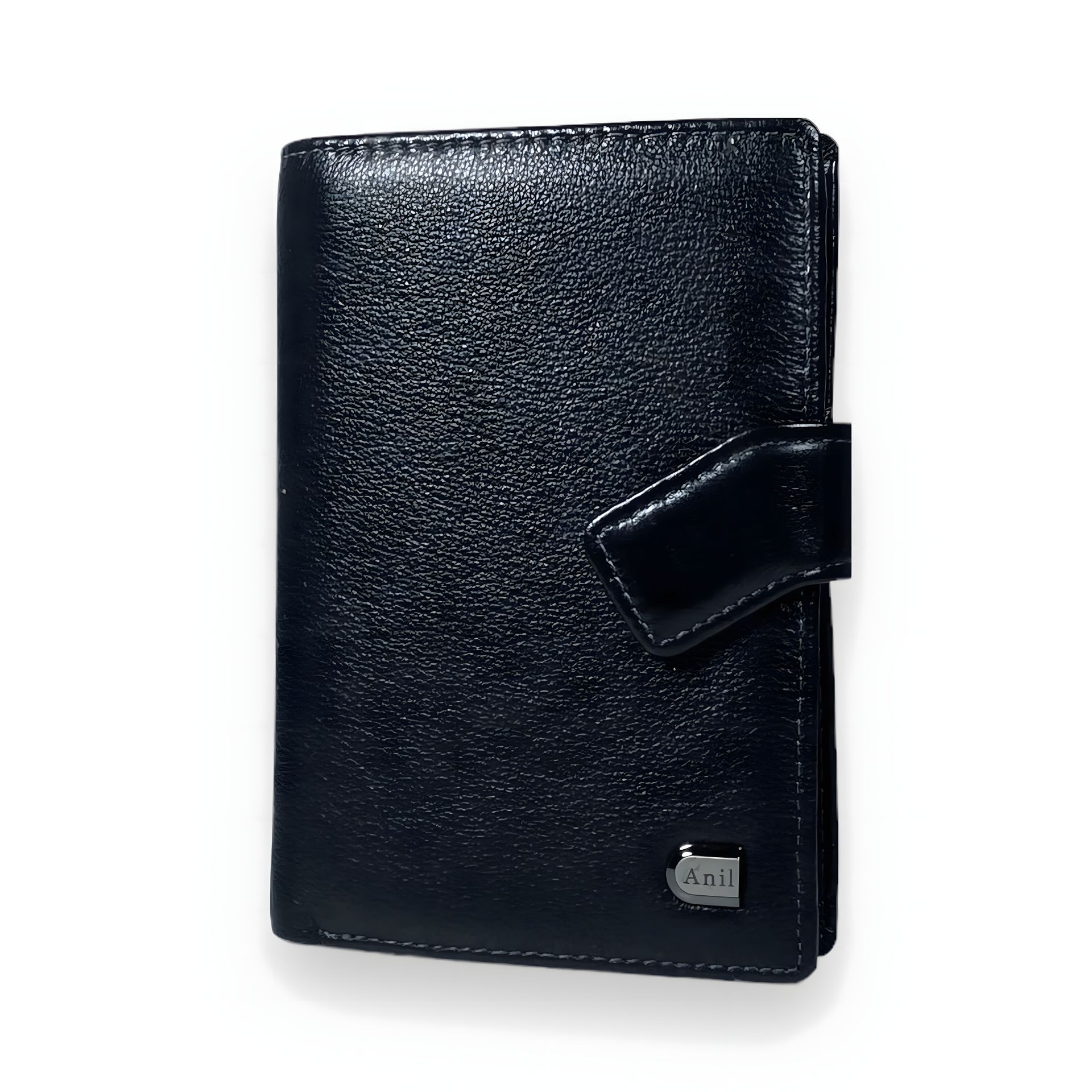 Стильний шкіряний чоловічий гаманець з відділеннями для документів, чорний Стильний шкіряний чоловічий гаманець з відділеннями для документів, чорний