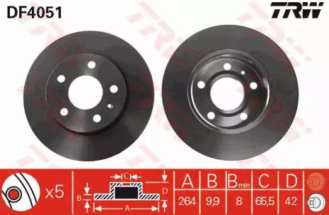 Диск гальмівний (1 шт.) OPEL Astra/Astra Cabrio/Astra Coupe/Astra Van/Meriv, TRW (DF4051)