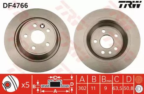 Диск тормозной (1 шт.) FORD Galaxy/Kuga/Mondeo/S-Max R 06, TRW (DF4766)