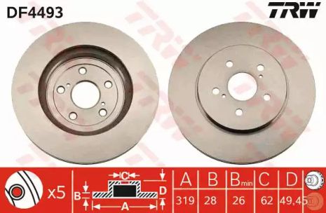 Диск гальмівний (1 шт.) LEXUS RX 300/450/350 F'03, TRW (DF4493)