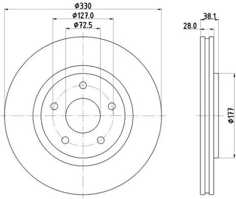 Диск тормозной передний Fiat Freemont / Dodge Journey 11-(330x28), HELLA PAGID (8DD355123151)