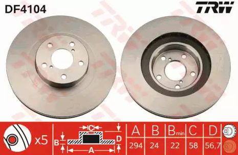 Диск гальмівний (1 шт.) SUBARU Forester/Impreza/Impreza Estate/Wagon (Plus)/Outback, TRW (DF4104)