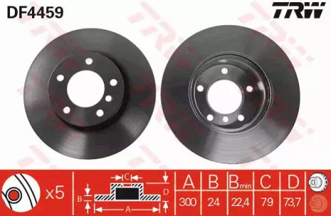 Диск гальмівний (1 шт.) BMW 1 (81,87,88) / 3 (90-94) FD = 300mm 05, TRW (DF4459)