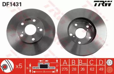 Диск гальмівний LEXUS - TOYOTA ES 300 (Nato)/Avensis Verso/Camry/Camry (Nato)/Previa, TRW (DF)