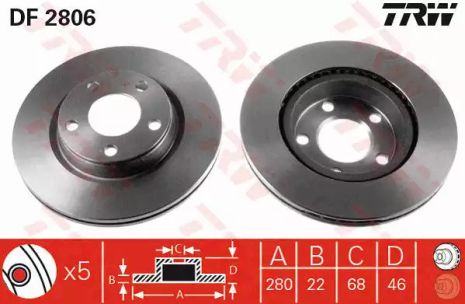 Диск гальмівний (1 шт.) AUDI - VOLKSWAGEN A4/A4 Quattro/A8/A8 Quattro/S8 Quattro/Passat/Passat, TRW (