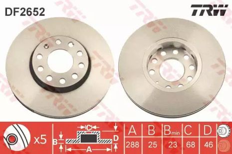 Диск гальмівний (1 шт.) AUDI - SKODA - VOLKSWAGEN 100/100 Quatro/A4/A4 Cabrio/A4 Cabrio Quattr, TRW