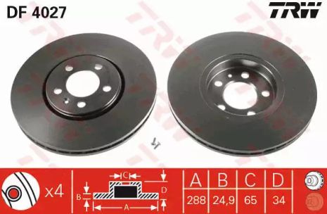 Диск тормозной (1 шт.) AUDI - SEAT - SKODA - VOLKSWAGEN A3/A3 Quattro/Cordoba/Ibiza/Leon/Toled, TRW