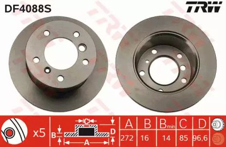 Диск гальмівний MERCEDES - VOLKSWAGEN G270/G300/G320/G36 AMG/G400/G500/G55 AMG/Sprinter 208, TRW (DF4