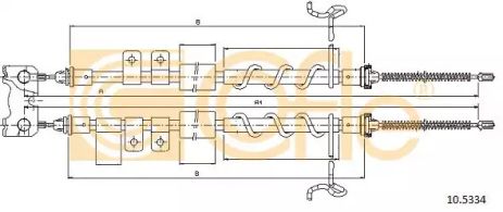 Трос ручного гальма задній Connect 02-Л=Пр. (Низька база/-ABS) (1792/1582x2), COFLE (105334)