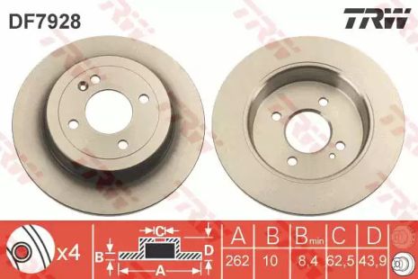 Диск гальмівний (1 шт.) HYUNDAIKIA Accent/I20/I30/Rio RD=262mm 11, TRW (DF7928)