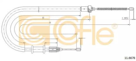 Трос ручного тормоза задний Kangoo 800kg 97-08 Пр. (1442/1067), COFLE (116678)