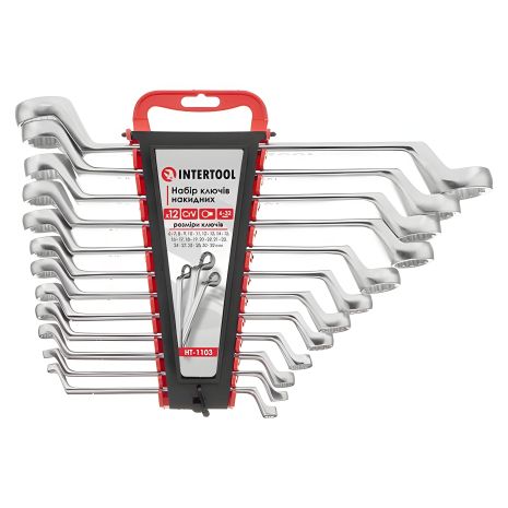 Набор накидных ключей, 12 шт., размеры 6-32 мм, Cr-V INTERTOOL HT-1103