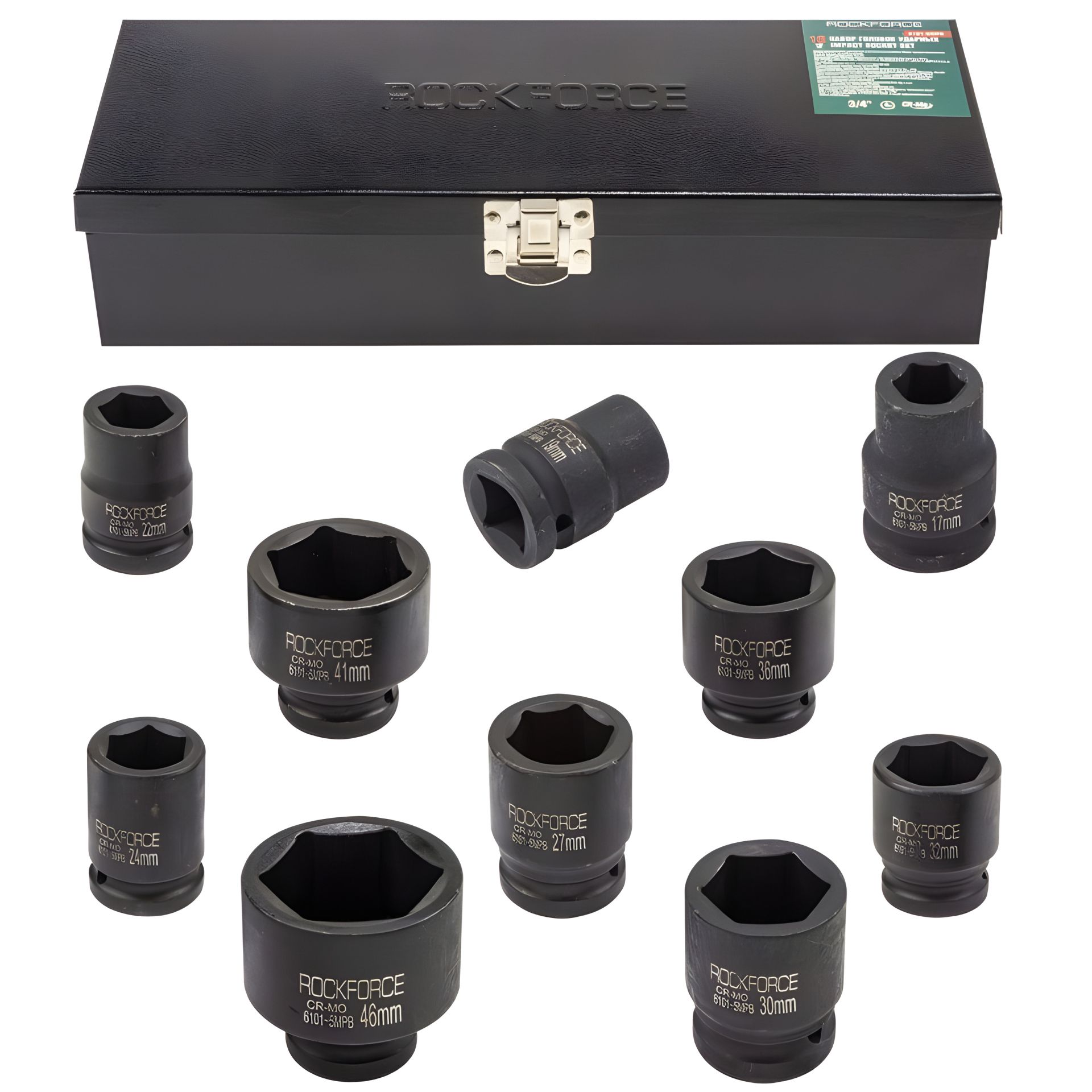 Набір ударних головок 3/4" 10 предметів ROCKFORCE RF-6101-5MPB Набір ударних головок 3/4" 10 предметів ROCKFORCE RF-6101-5MPB